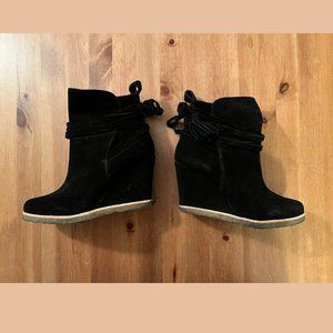 Splendid Size 7 Black Suede Wedge Boots